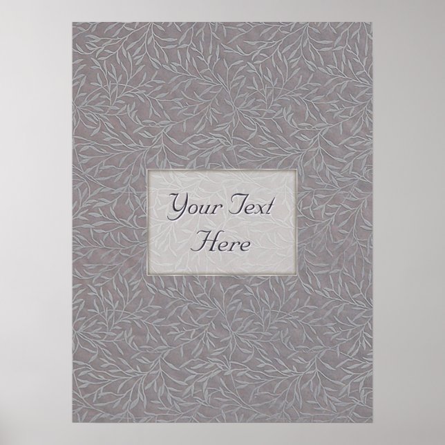 Lavender Gray Embossed Leaf Vines Poster (Front)