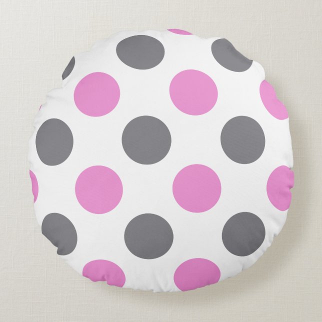 Lavender Gray Extra Large Polka Dot Round Pillow (Front)