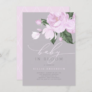 Lavender Gray Floral Baby Girl in Bloom Shower Invitation