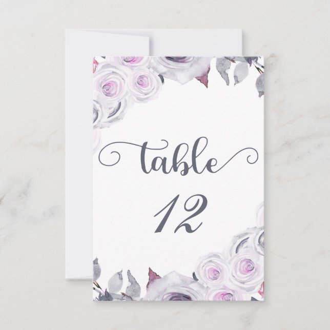 Lavender & Gray Floral Table Number Seating (Front)