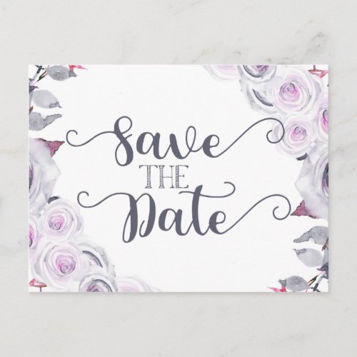 Lavender  Gray Floral Wedding Save the Date Announcement Postcard