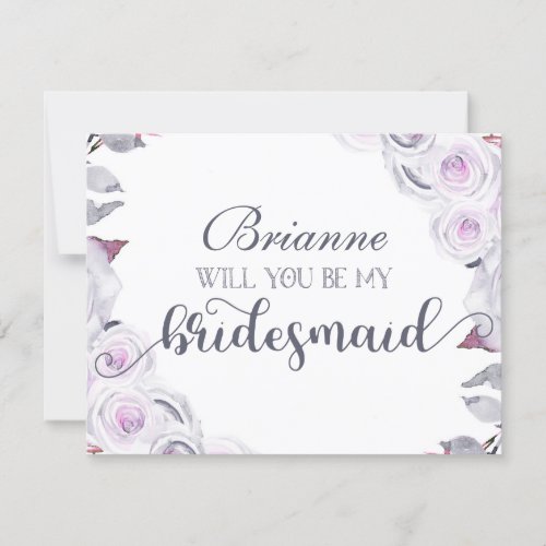 Lavender  Gray Floral Will You Be My Bridesmaid Invitation