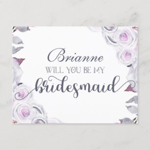 Lavender & Gray Floral Will You Be My Bridesmaid Invitation