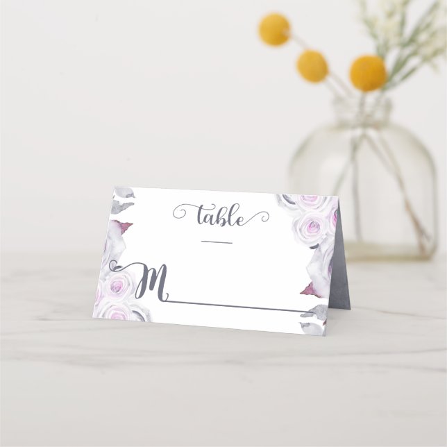 Lavender & Gray Floral Wreath Table Number Place Card (Front)