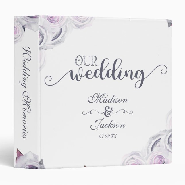 Lavender & Gray Floral Wreath Wedding Photo Album Binder (Front/Spine)