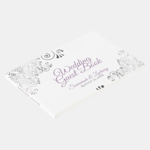 Lavender  Gray Frilly Filigree Elegant Wedding Guest Book