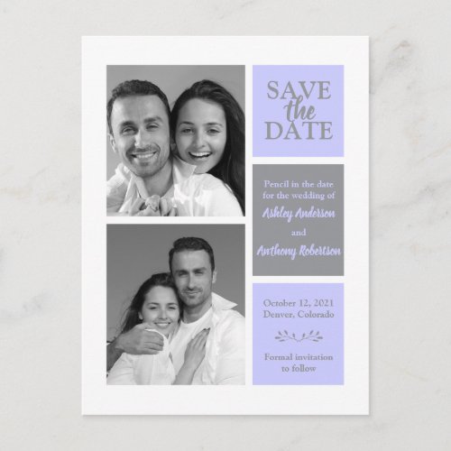 Lavender Gray Minimalist Modern Photo Save Date Postcard