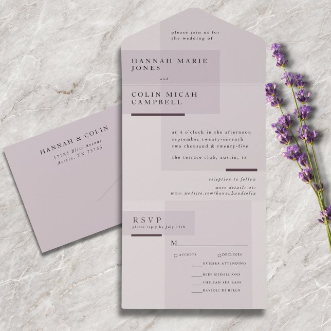 Lavender Gray Neutral Minimalist Wedding All In One Invitation (Creator Uploaded)