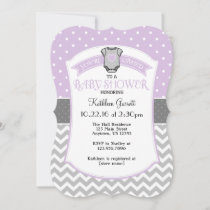 Lavender Gray Polka Dot Chevron Baby Shower Invite