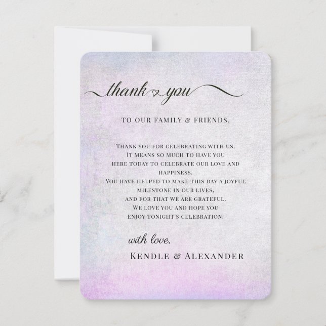 Lavender Gray Reception Table Thank You (Front)