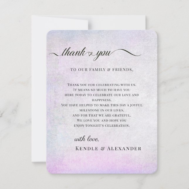 Lavender Gray Reception Table Thank You Card (Front)