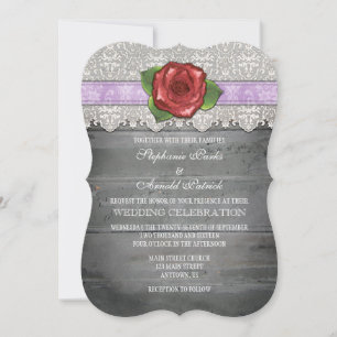 Lavender Gray Rustic Wood Rose Wedding Invite