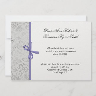 Lavender Gray White Damask Post Wedding Invitation