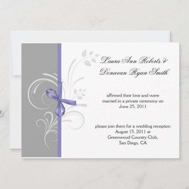 Lavender Gray White Floral Swirls Post Weddi Invitation (Front)