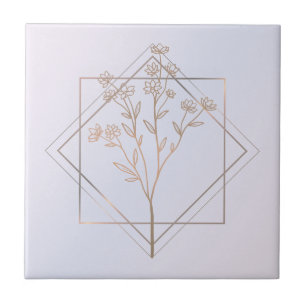 Lavender gray with golden floral design ceramic tile