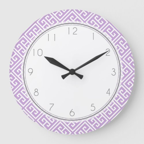 Lavender Greek Key Pattern Large Clock