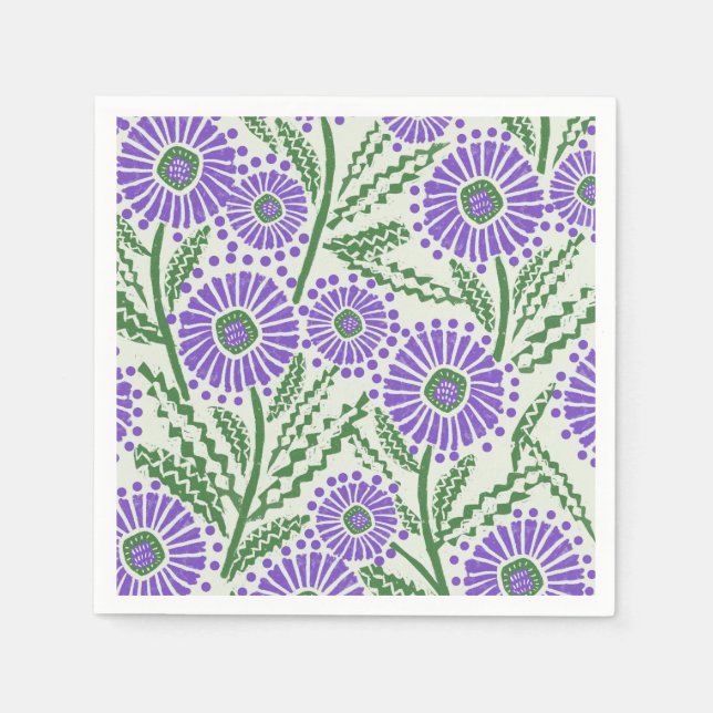 Lavender Green And White Block Print  Napkins (Front)