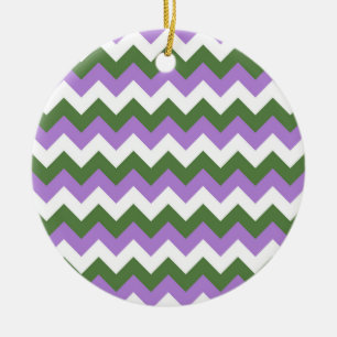 Lavender, Green and White Chevron Zigzag Ceramic Ornament