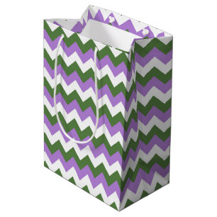 Lavender, Green and White Chevron Zigzag Medium Gift Bag