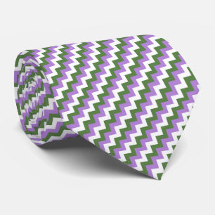 Lavender, Green and White Chevron Zigzag Neck Tie