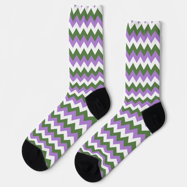 Lavender, Green and White Chevron Zigzag Socks (Left)