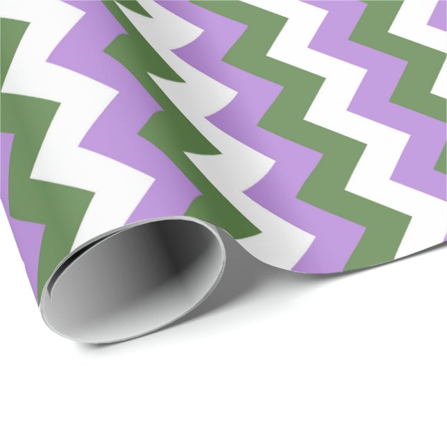 Lavender, Green and White Chevron Zigzag Wrapping Paper (Roll Corner)