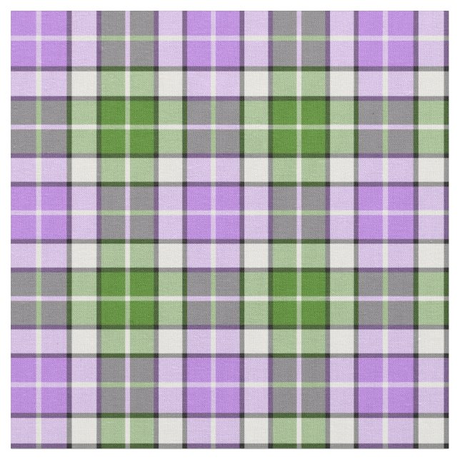 Lavender, Green, and White Plaid Fabric (Close Up)