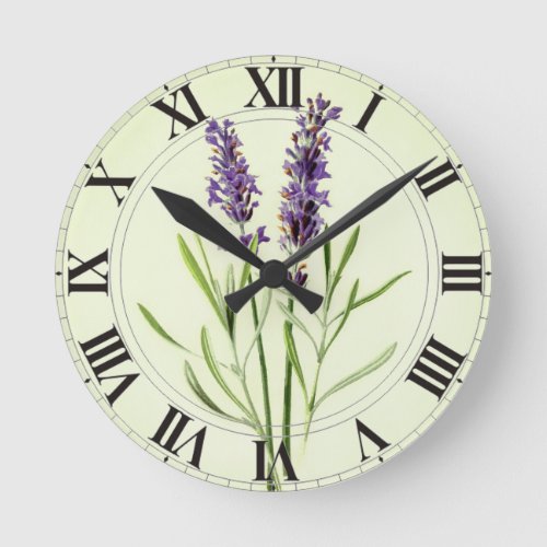 Lavender Green Botanical Clockface Round Clock