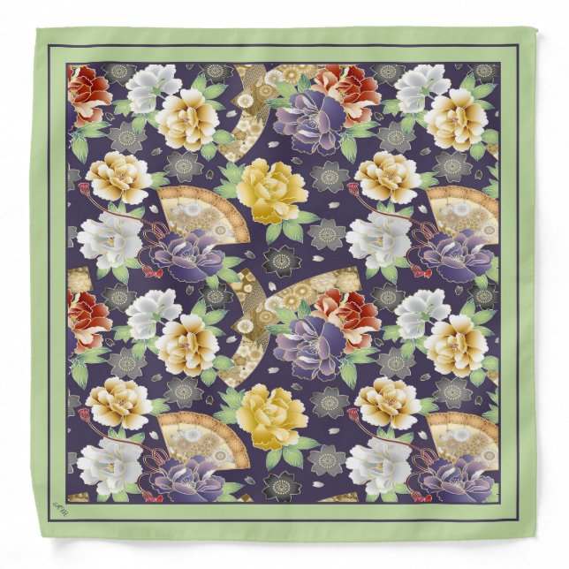 Lavender & Green Floral Monogrammed Bandana (Front)