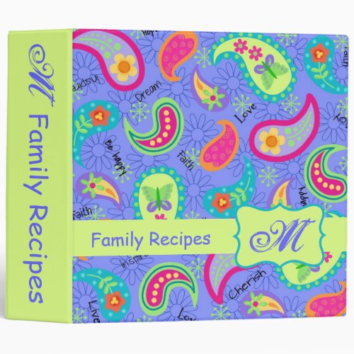 Lavender Green Modern Paisley Pattern Monogram Binder