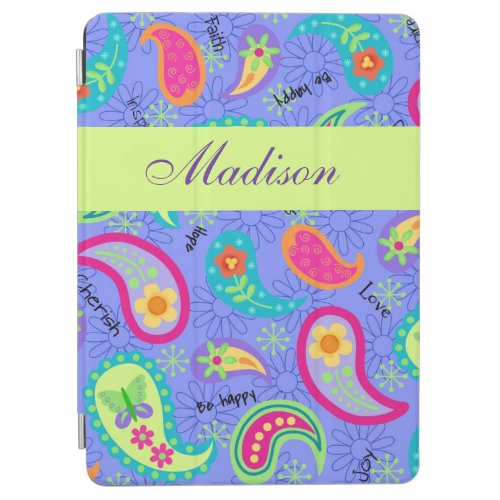 Lavender Green Modern Paisley Pattern Name iPad Air Cover