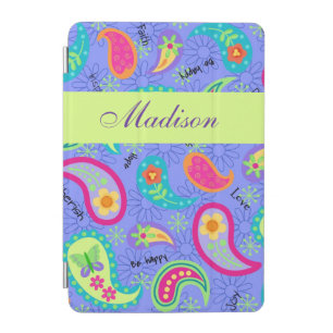 Lavender Green Modern Paisley Pattern Name iPad Mini Cover