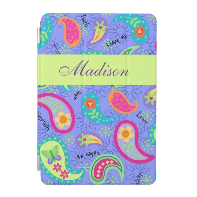 Lavender Green Modern Paisley Pattern Name iPad Mini Cover (Front)