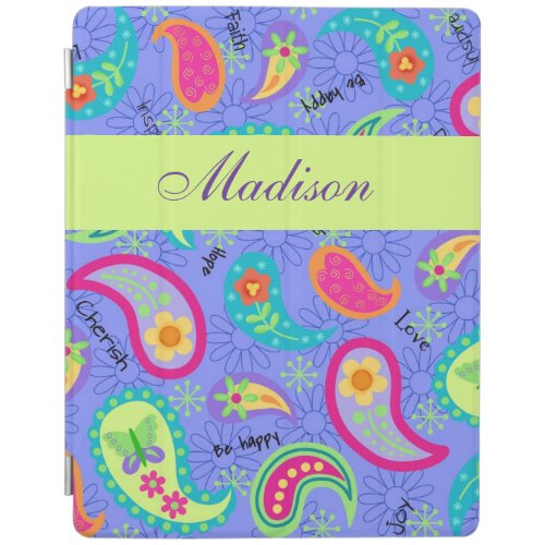 Lavender Green Modern Paisley Pattern Name iPad Smart Cover