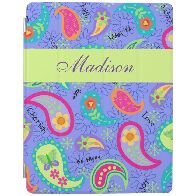 Lavender Green Modern Paisley Pattern Name iPad Smart Cover (Front)