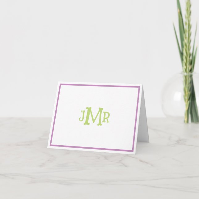 Lavender & Green Monogram folded Thank You Card (Front)