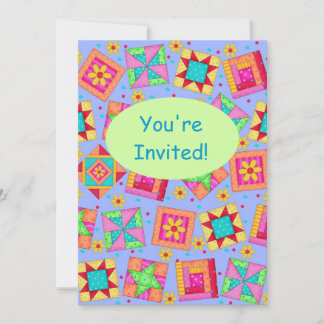 Lavender Green Patchwork Quilt Block Art Invitation