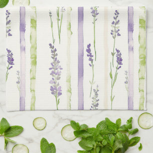 Lavender Green Stripes Floral   Kitchen Towel