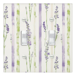 Lavender Green Stripes Floral Light Switch Cover
