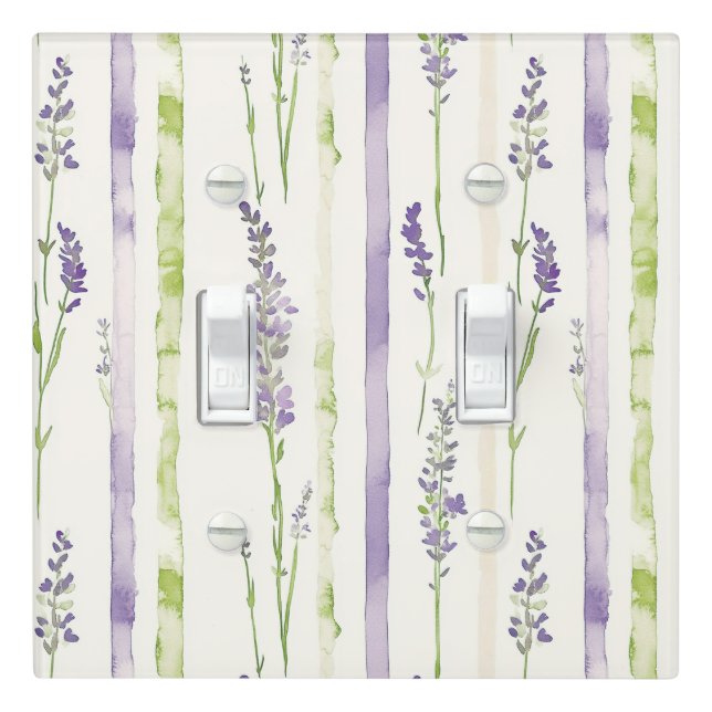 Lavender Green Stripes Floral   Light Switch Cover (In Situ)