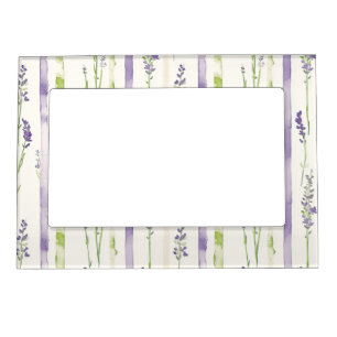 Lavender Green Stripes Floral   Magnetic Frame