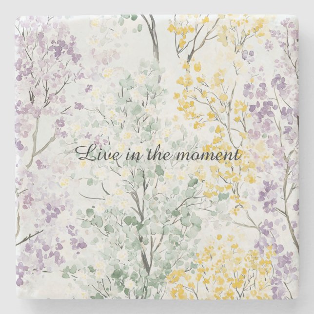 Lavender Green Yellow Trees Stone Coaster (Front)