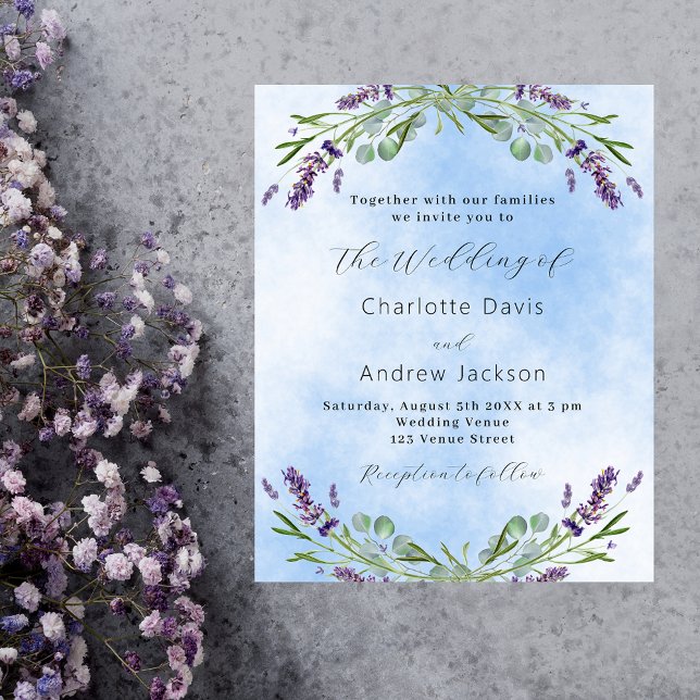 Lavender greenery blue budget wedding invitation (Creator Uploaded)