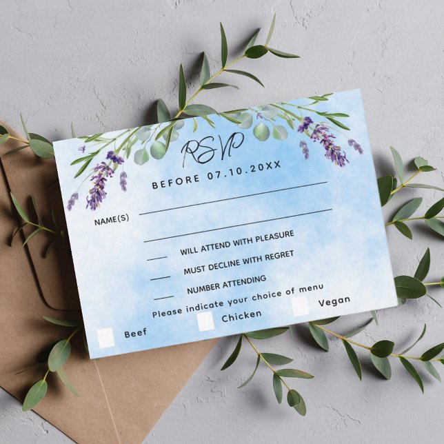 Lavender greenery blue menu wedding response RSVP (Creator Uploaded)