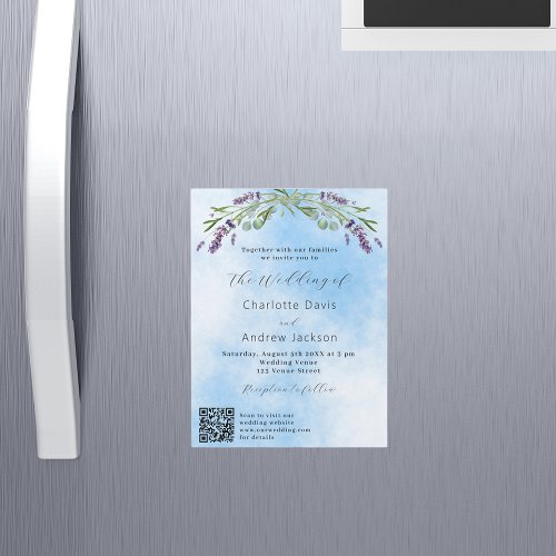 Lavender greenery blue QR code luxury wedding Magnetic Invitation