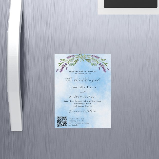 Lavender greenery blue QR code luxury wedding Magnetic Invitation (Creator Uploaded)