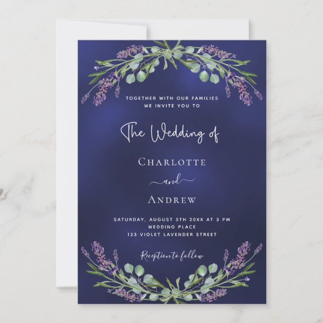 Lavender greenery blue QR RSVP luxury wedding  Invitation (Front)