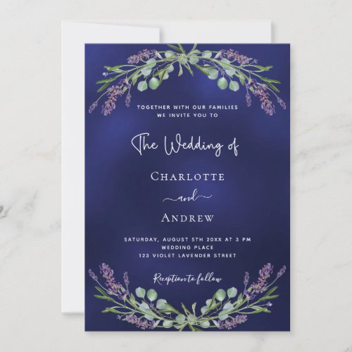 Lavender greenery blue QR RSVP luxury wedding  Invitation