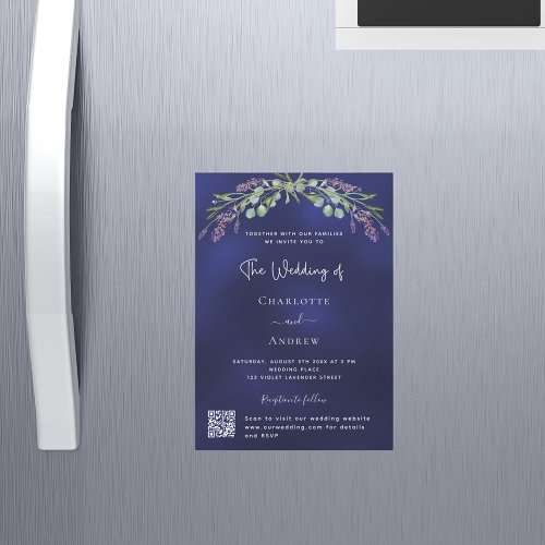 Lavender greenery blue QR RSVP luxury wedding  Magnetic Invitation