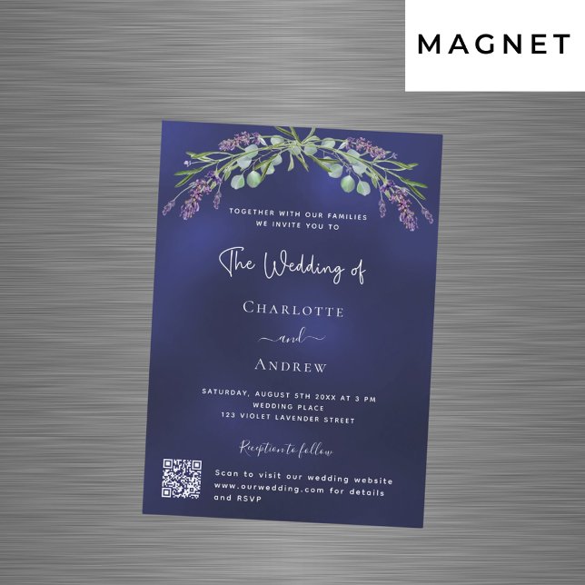 Lavender greenery blue QR RSVP luxury wedding  Magnetic Invitation (Creator Uploaded)
